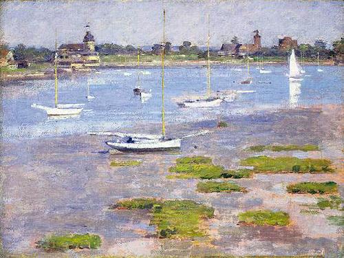 Theodore Robinson Theodore Robinson, Low Tide Riverside Yacht Club Norge oil painting art